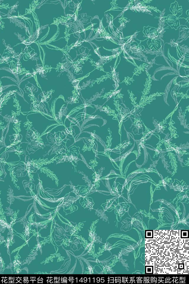 绿植树叶花卉大牌风数码印花花型下载（图片编号: 1491195） - 瓦栏（Walan）