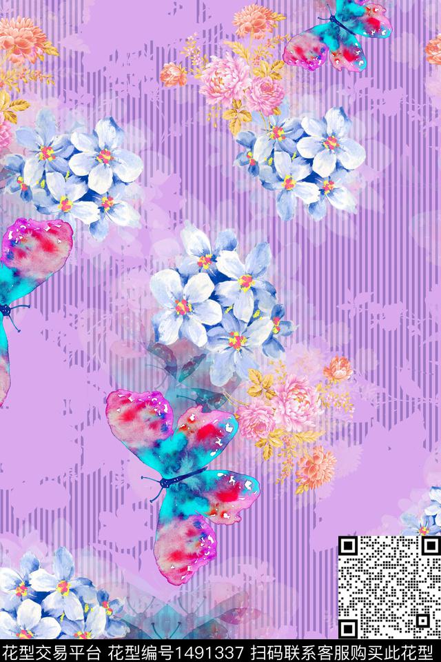 花卉大牌风手绘数码印花花型下载（图片编号: 1491337） - 瓦栏（Walan）