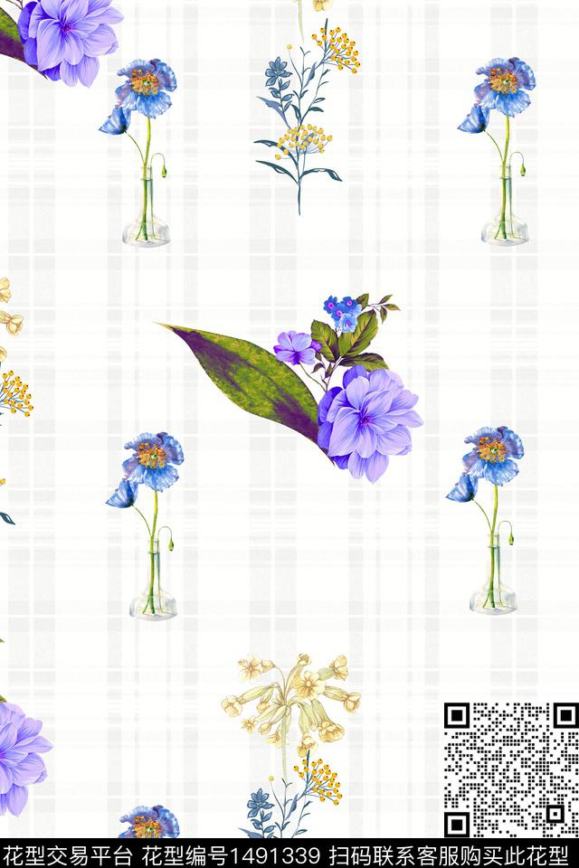 花卉大牌风手绘数码印花花型下载（图片编号: 1491339） - 瓦栏（Walan）