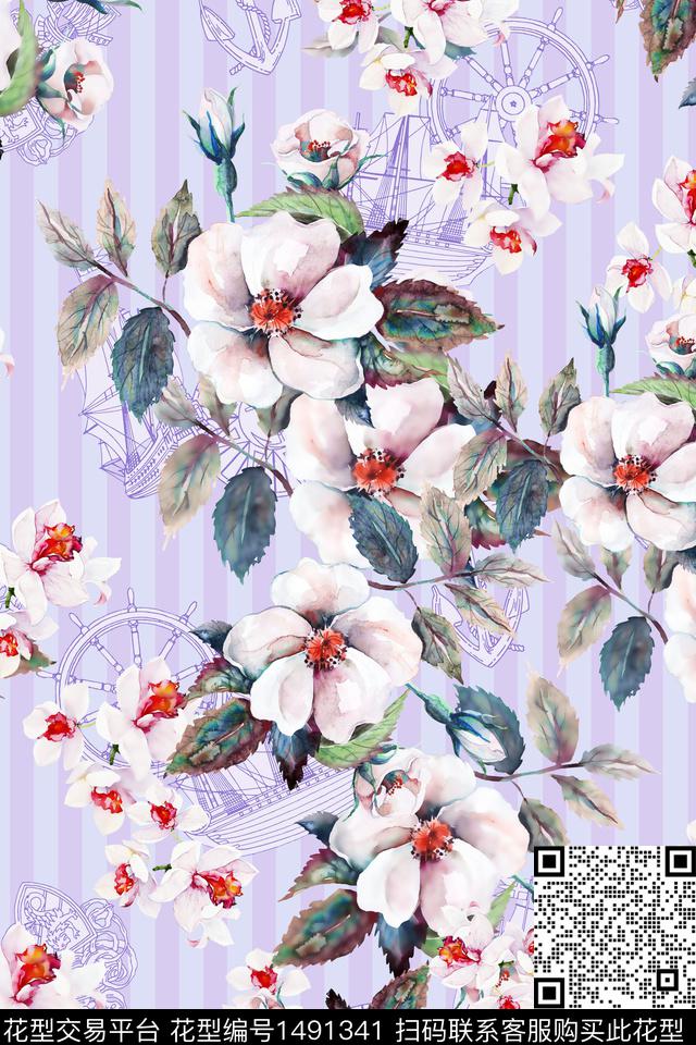 花卉大牌风手绘数码印花花型下载（图片编号: 1491341） - 瓦栏（Walan）