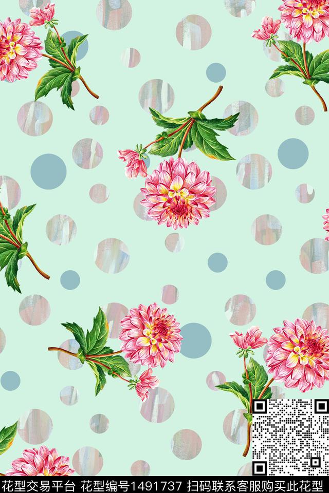 花卉大牌风手绘数码印花花型下载（图片编号: 1491737） - 瓦栏（Walan）