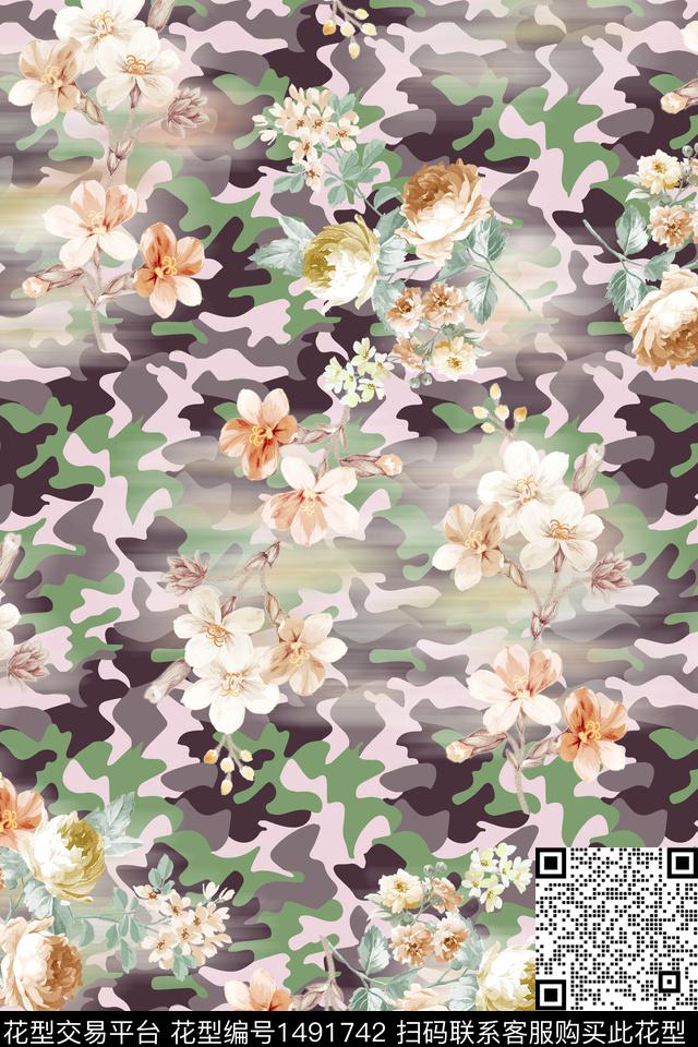 花卉大牌风手绘数码印花花型下载（图片编号: 1491742） - 瓦栏（Walan）