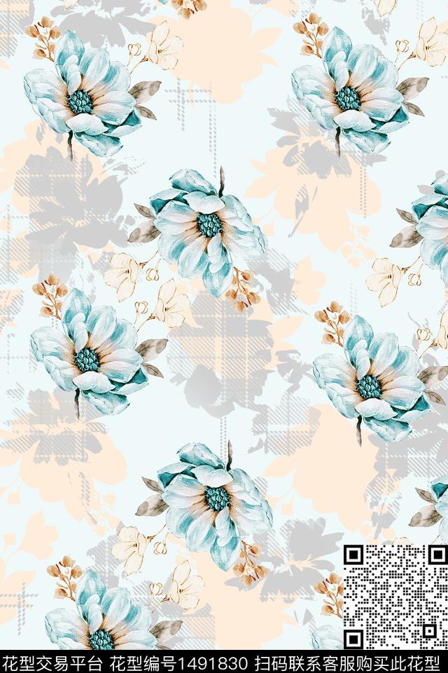 花卉大牌风手绘数码印花花型下载（图片编号: 1491830） - 瓦栏（Walan）