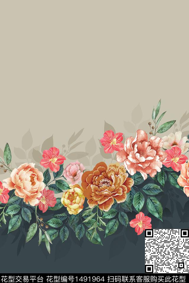 定位花女装花卉数码印花花型下载（图片编号: 1491964） - 瓦栏（Walan）