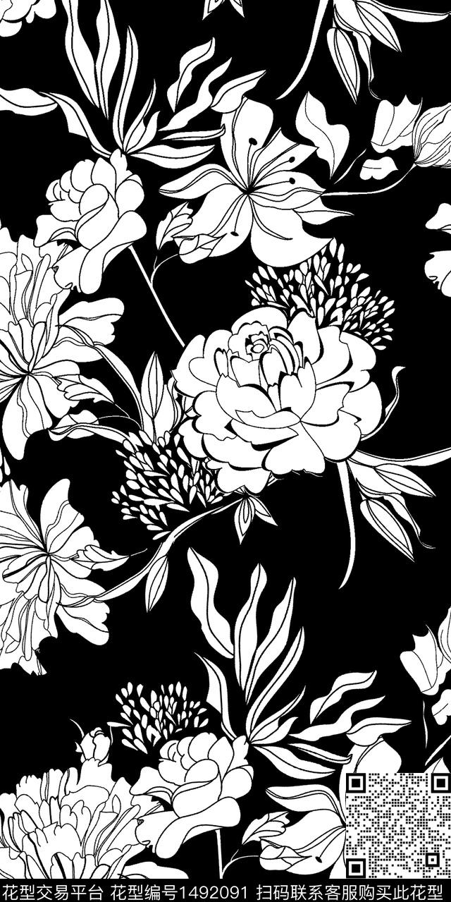 20220419-1.jpg - 1492091 - 黑底花卉 花卉 大牌风 - 传统印花花型 － 女装花型设计 － 瓦栏