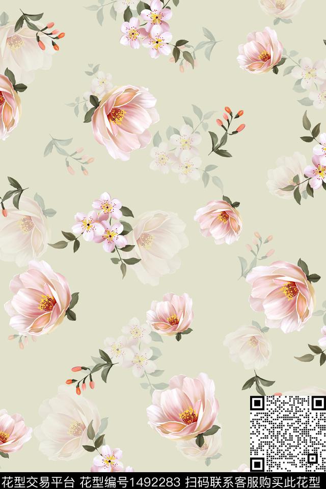 绿植树叶抽象花卉雪纺数码印花花型下载（图片编号: 1492283） - 瓦栏（Walan）