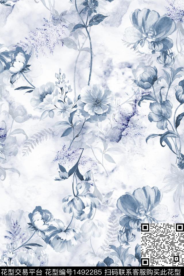 绿植树叶水彩炫彩数码印花花型下载（图片编号: 1492285） - 瓦栏（Walan）