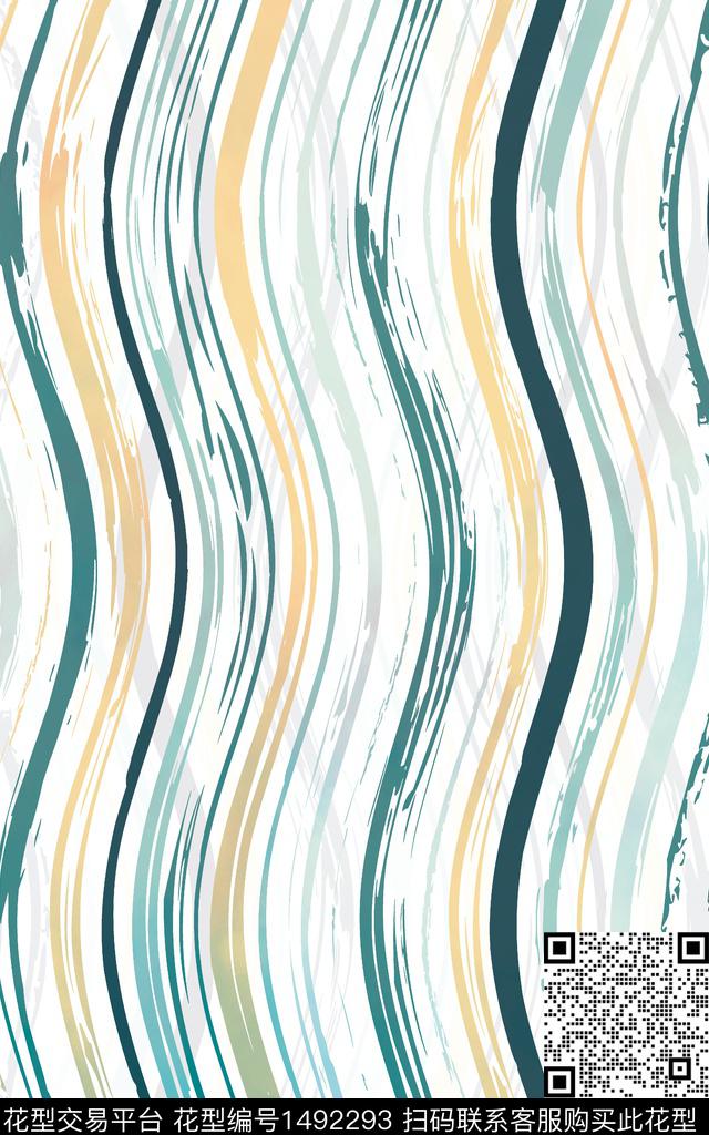 波浪 复古条纹 绿色JPG.jpg - 1492293 - 波浪纹 瑜伽 数码花型 - 数码印花花型 － 女装花型设计 － 瓦栏