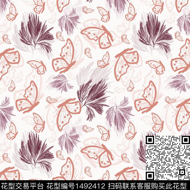 20220420-qw-3f-3.jpg - 1492412 - 花卉蝴蝶 手绘 趣味 - 传统印花花型 － 女装花型设计 － 瓦栏