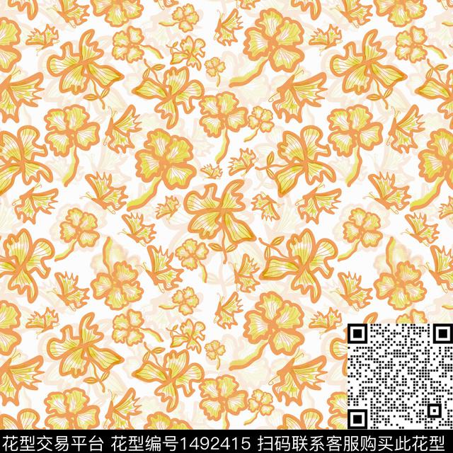 20220420-qw-4f-2.jpg - 1492415 - 花卉蝴蝶 花卉 手绘 - 传统印花花型 － 女装花型设计 － 瓦栏