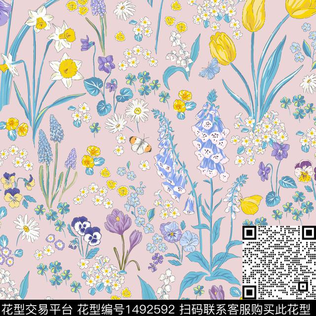 水彩绿植树叶抽象花卉数码印花花型下载（图片编号: 1492592） - 瓦栏（Walan）