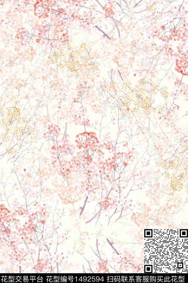 水彩绿植树叶肌理数码印花花型下载（图片编号: 1492594） - 瓦栏（Walan）