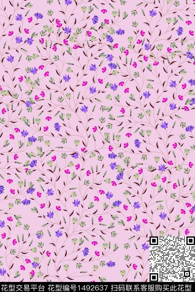 绿植树叶大牌风小碎花数码印花花型下载（图片编号: 1492637） - 瓦栏（Walan）