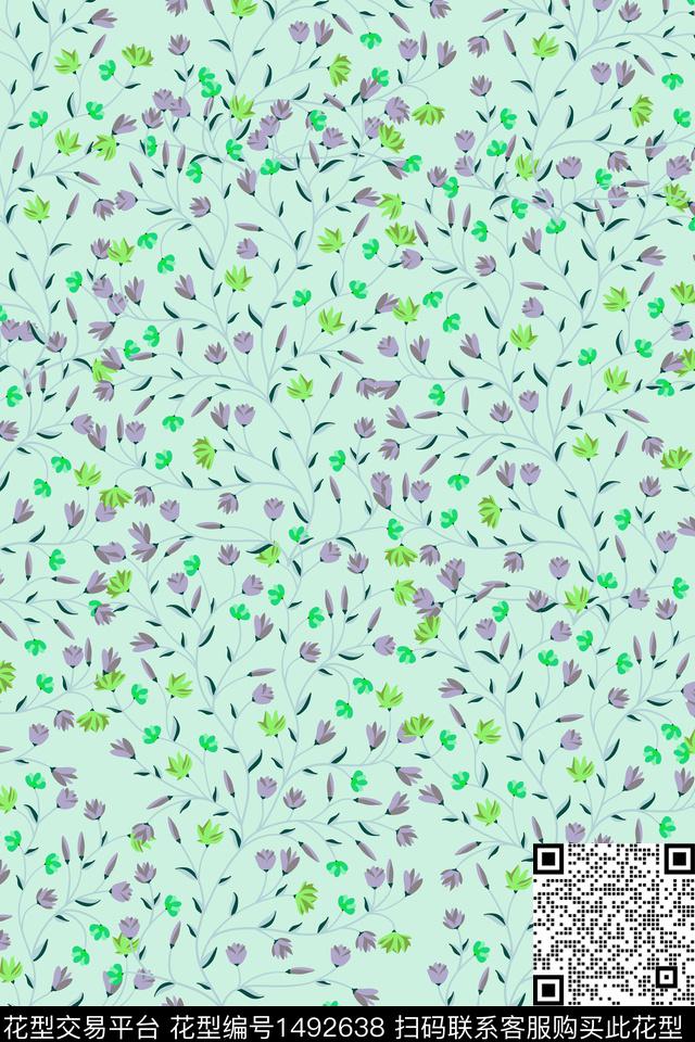 绿植树叶大牌风小碎花数码印花花型下载（图片编号: 1492638） - 瓦栏（Walan）