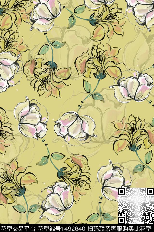 绿植树叶花卉数码印花花型下载（图片编号: 1492640） - 瓦栏（Walan）