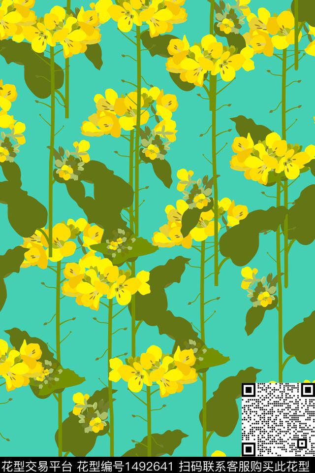 绿植树叶黄花花卉数码印花花型下载（图片编号: 1492641） - 瓦栏（Walan）