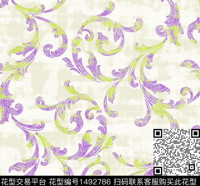 肌理卷草佩斯利传统印花花型下载（图片编号: 1492786） - 瓦栏（Walan）