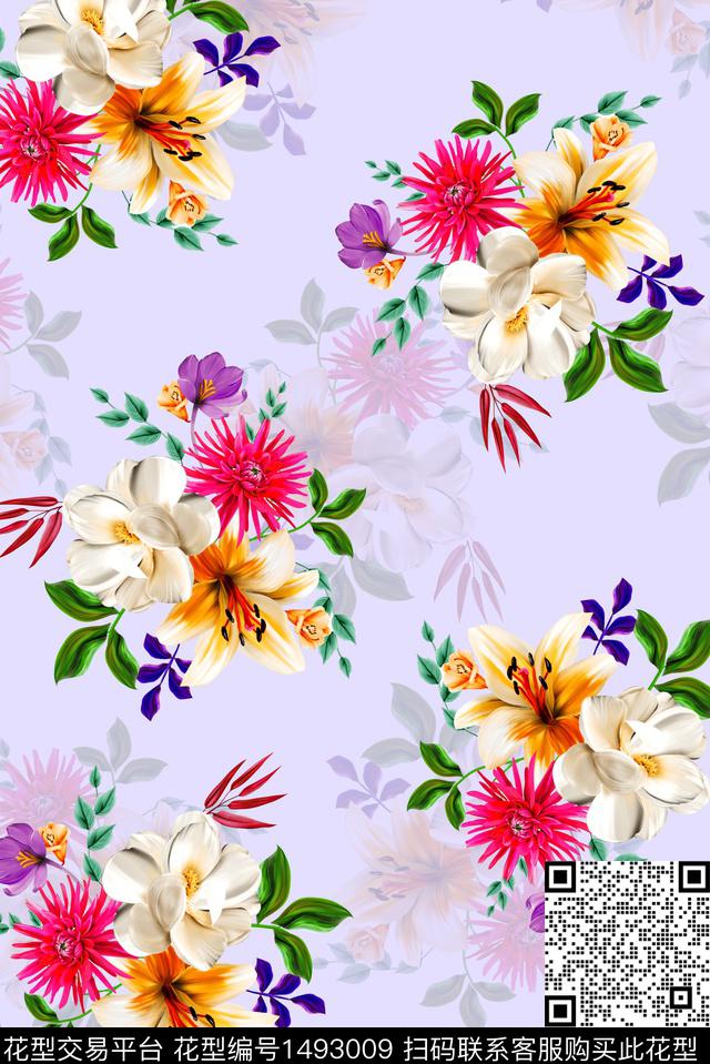 绿植树叶花卉大牌风数码印花花型下载（图片编号: 1493009） - 瓦栏（Walan）