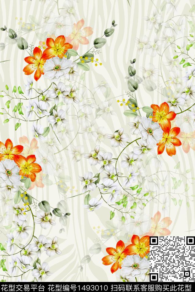 绿植树叶花卉大牌风数码印花花型下载（图片编号: 1493010） - 瓦栏（Walan）