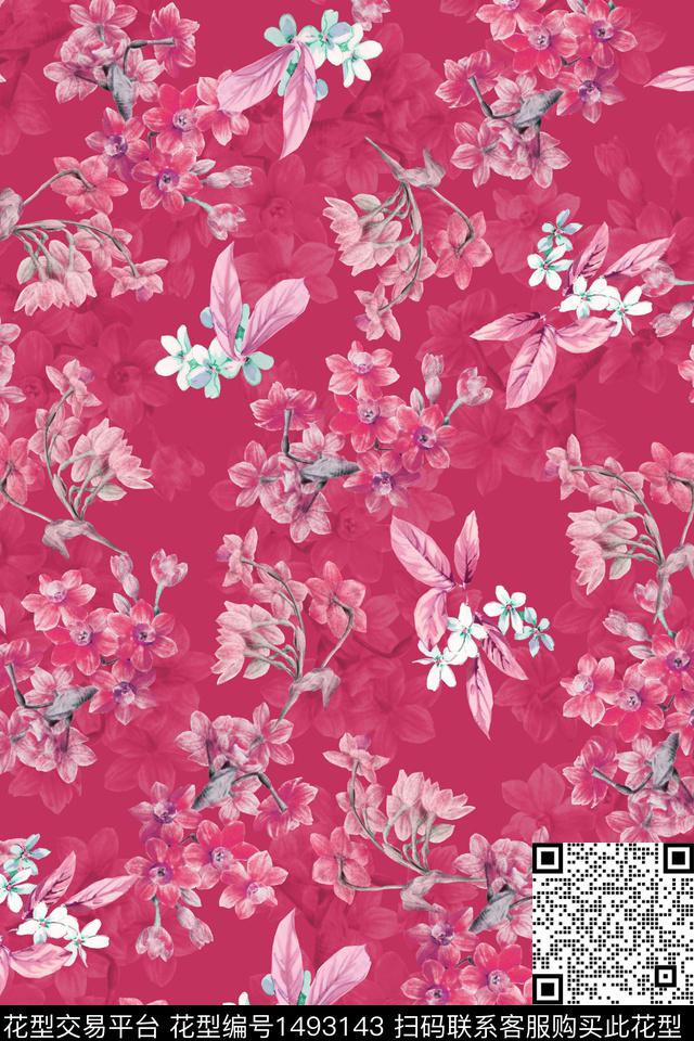 黄花扎染花型花卉数码印花花型下载（图片编号: 1493143） - 瓦栏（Walan）