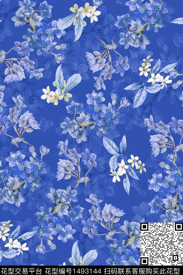 黄花扎染花型花卉数码印花花型下载（图片编号: 1493144） - 瓦栏（Walan）
