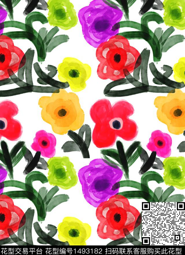 花卉创意数码印花花型下载（图片编号: 1493182） - 瓦栏（Walan）