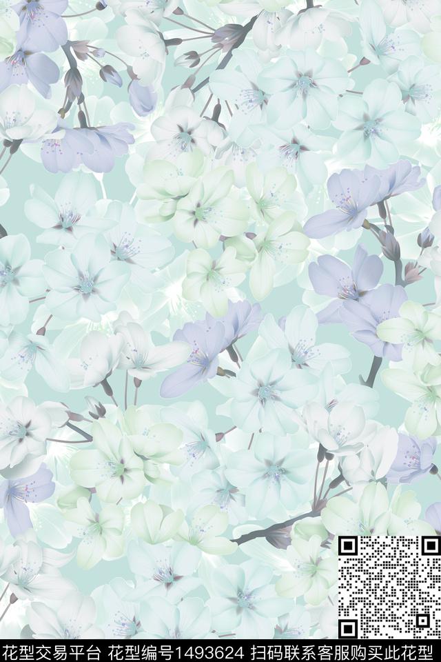 花卉大牌风粉色数码印花花型下载（图片编号: 1493624） - 瓦栏（Walan）