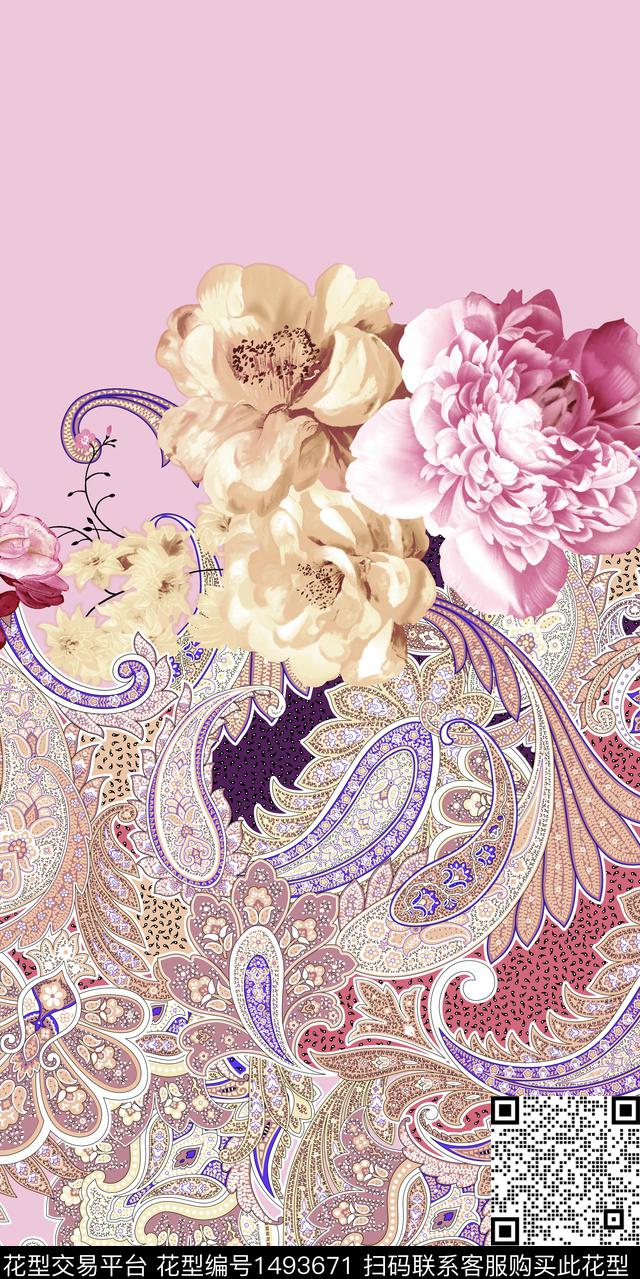 奢华纸印花花卉数码印花花型下载（图片编号: 1493671） - 瓦栏（Walan）