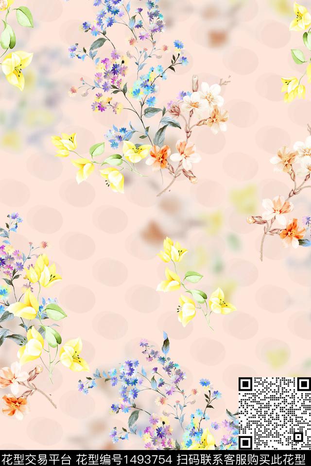 花卉大牌风手绘数码印花花型下载（图片编号: 1493754） - 瓦栏（Walan）