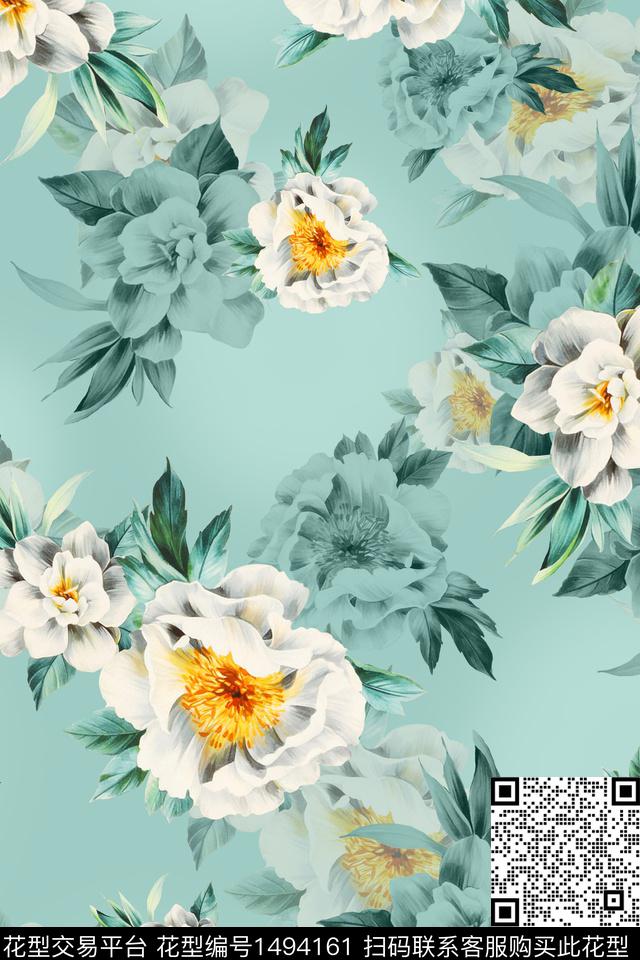 WC02642.jpg - 1494161 - 水彩 绿植树叶 雪纺 - 数码印花花型 － 女装花型设计 － 瓦栏