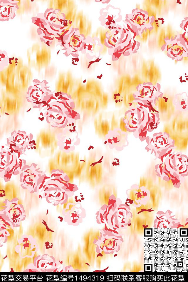 WC02658.jpg - 1494319 - 水彩 绿植树叶 炫彩 - 数码印花花型 － 女装花型设计 － 瓦栏