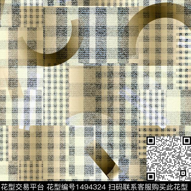 格子几何花卉炫彩数码印花花型下载（图片编号: 1494324） - 瓦栏（Walan）