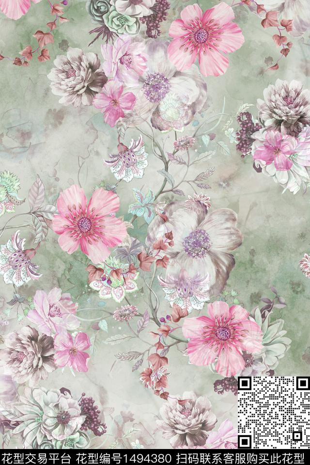 lin-0505-1.jpg - 1494380 - 抽象花卉 水墨风 女装 - 数码印花花型 － 女装花型设计 － 瓦栏
