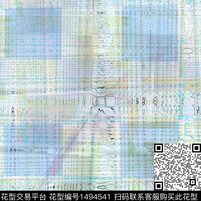 格子几何花卉炫彩数码印花花型下载（图片编号: 1494541） - 瓦栏（Walan）
