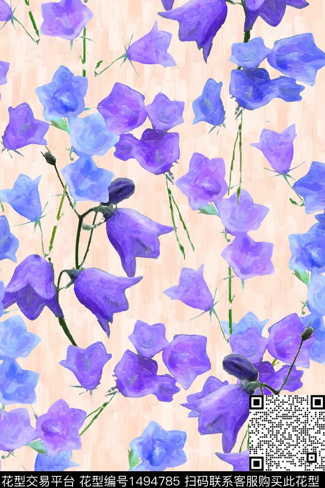 花型14.jpg - 1494785 - 花卉蝴蝶 连衣裙 花卉 - 数码印花花型 － 女装花型设计 － 瓦栏