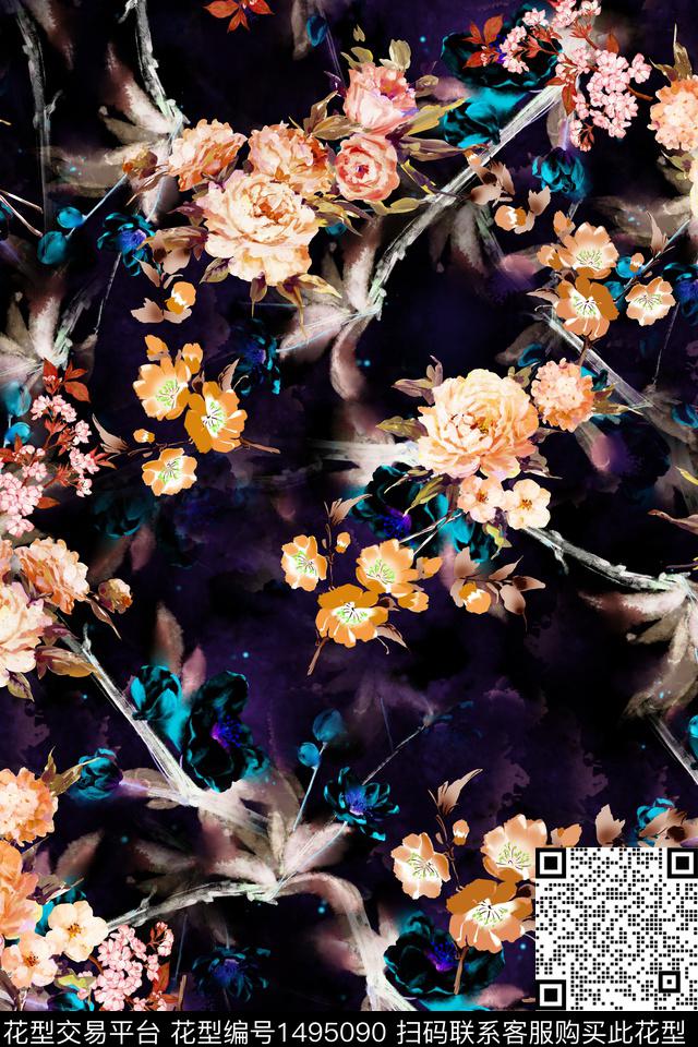 lin-0509-4.jpg - 1495090 - 抽象花卉 水墨风 女装 - 数码印花花型 － 女装花型设计 － 瓦栏