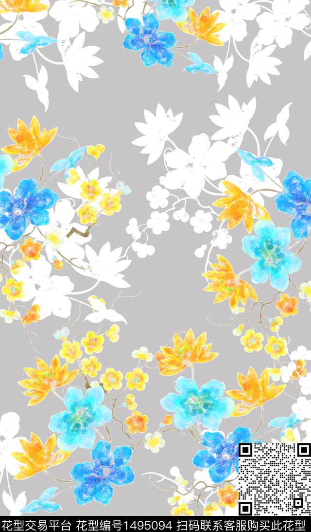 花型16.jpg - 1495094 - 连衣裙 花卉 大牌风 - 数码印花花型 － 女装花型设计 － 瓦栏