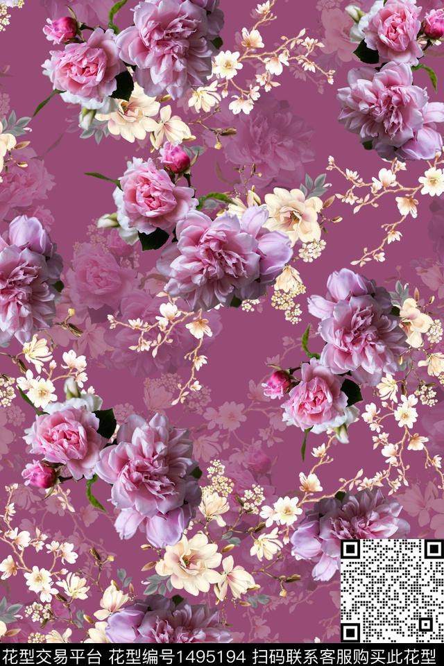 CCCC322E.jpg - 1495194 - 香云纱 中东 小碎花 - 数码印花花型 － 女装花型设计 － 瓦栏