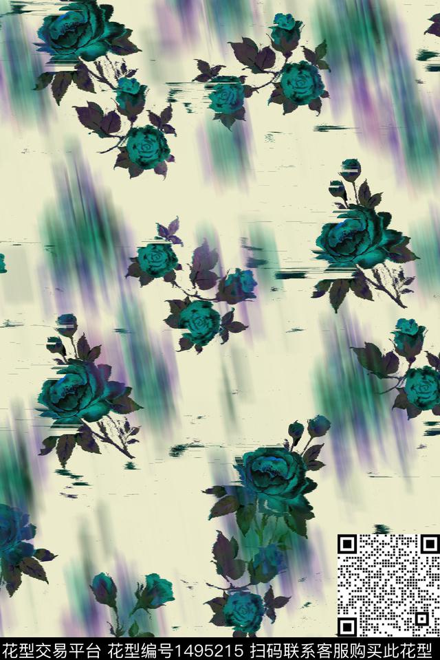 WC02701.jpg - 1495215 - 水彩 绿植树叶 肌理 - 数码印花花型 － 女装花型设计 － 瓦栏