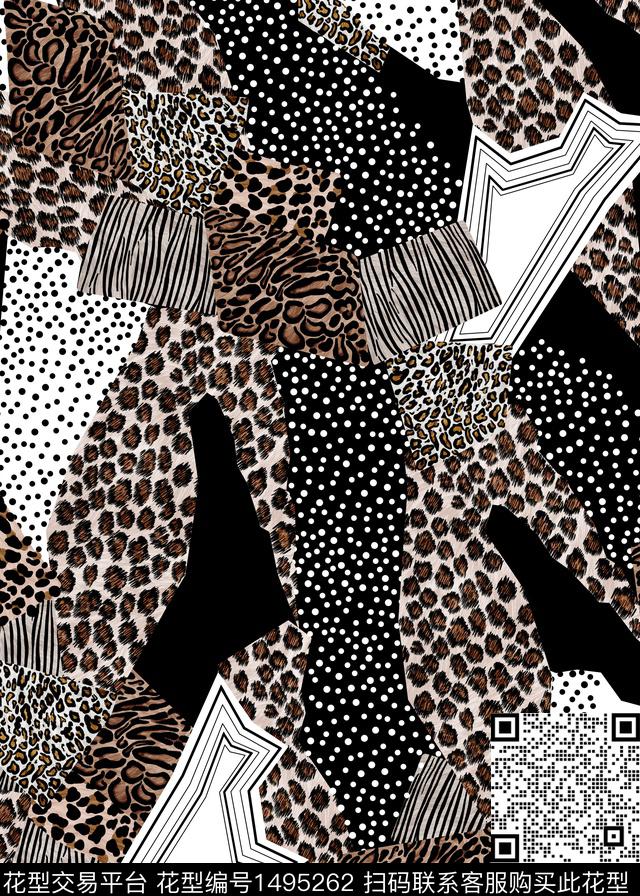 CC091091.jpg - 1495262 - 线条 豹纹 波点 - 数码印花花型 － 女装花型设计 － 瓦栏