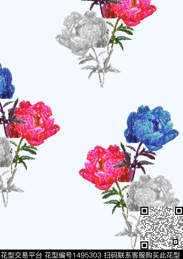 花型18.jpg - 1495303 - 清爽底花卉 可爱 花卉 - 数码印花花型 － 女装花型设计 － 瓦栏