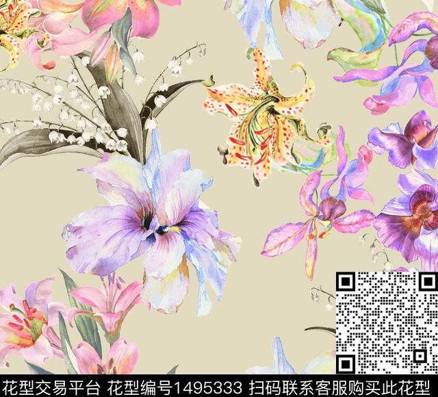 500.jpg - 1495333 - 数码花型 女装 花卉 - 数码印花花型 － 女装花型设计 － 瓦栏