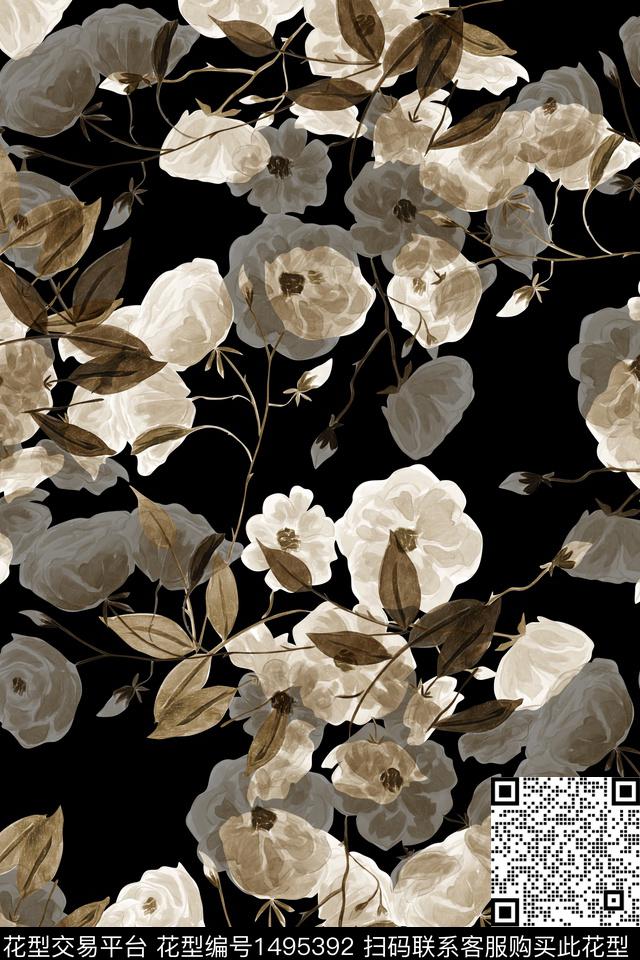 Z12630.jpg - 1495392 - 黑底花卉 花卉 大牌风 - 数码印花花型 － 女装花型设计 － 瓦栏