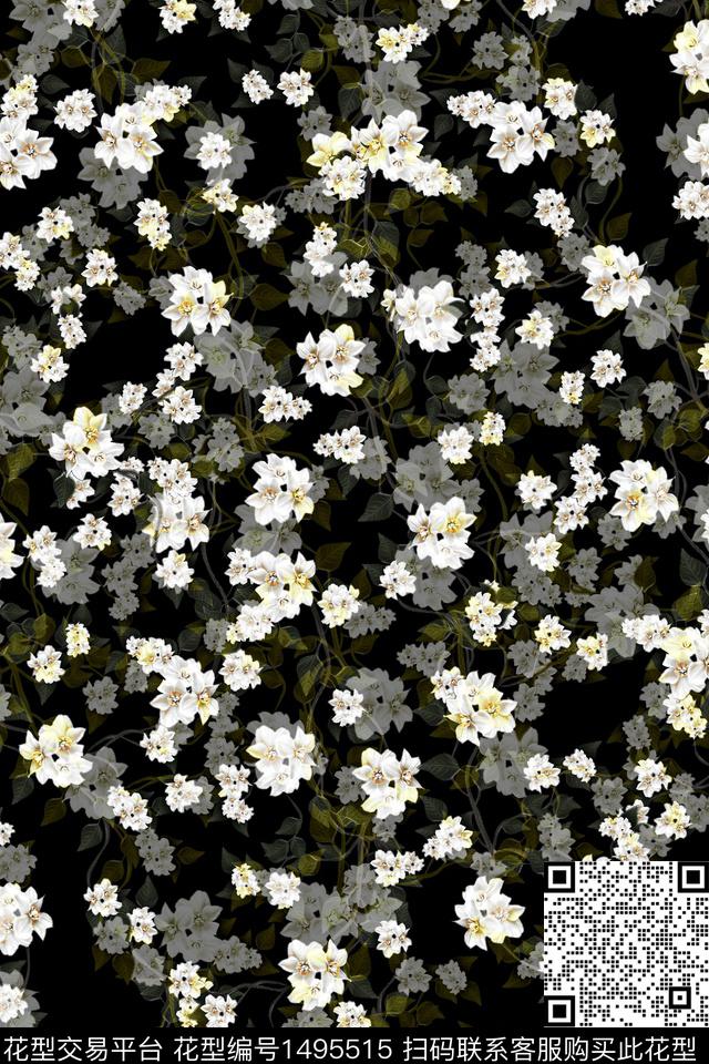 Z12637.jpg - 1495515 - 黑底花卉 花卉 大牌风 - 数码印花花型 － 女装花型设计 － 瓦栏