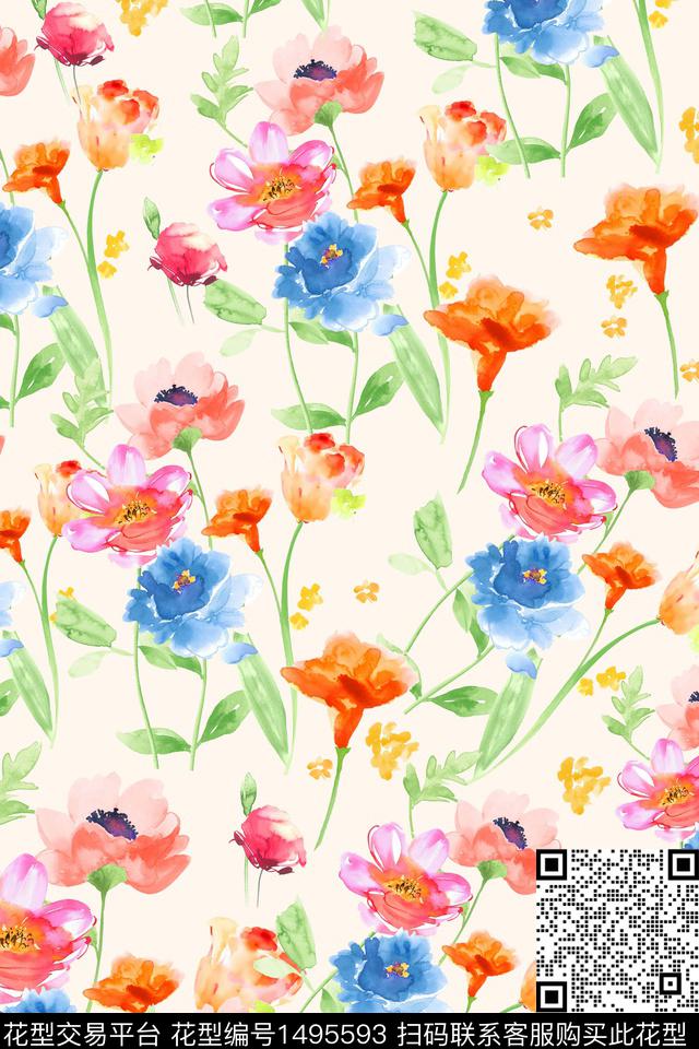 XZ3426.jpg - 1495593 - 花卉 小清新 真丝 - 数码印花花型 － 女装花型设计 － 瓦栏