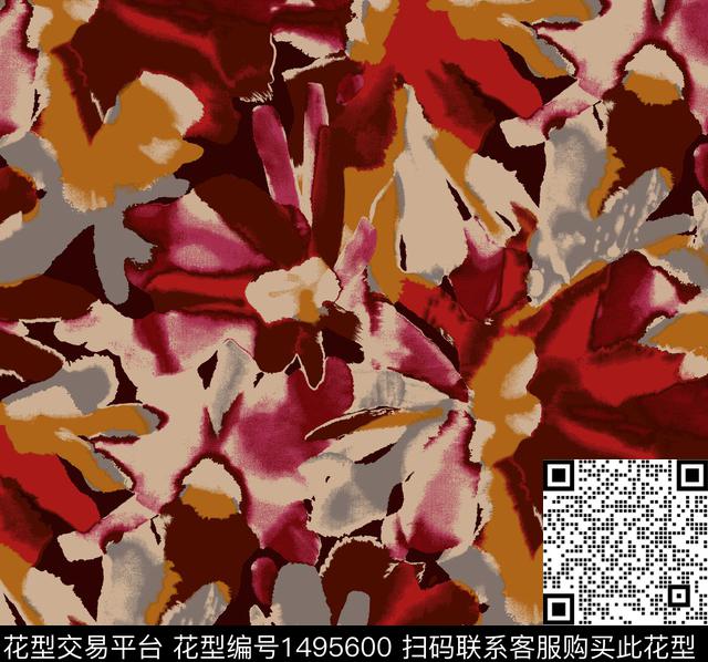 时尚水彩抽象花卉数码印花花型下载（图片编号: 1495600） - 瓦栏（Walan）