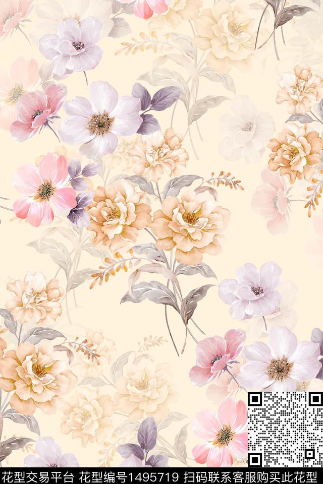 XZ3433.jpg - 1495719 - 花卉 小清新 真丝 - 数码印花花型 － 女装花型设计 － 瓦栏