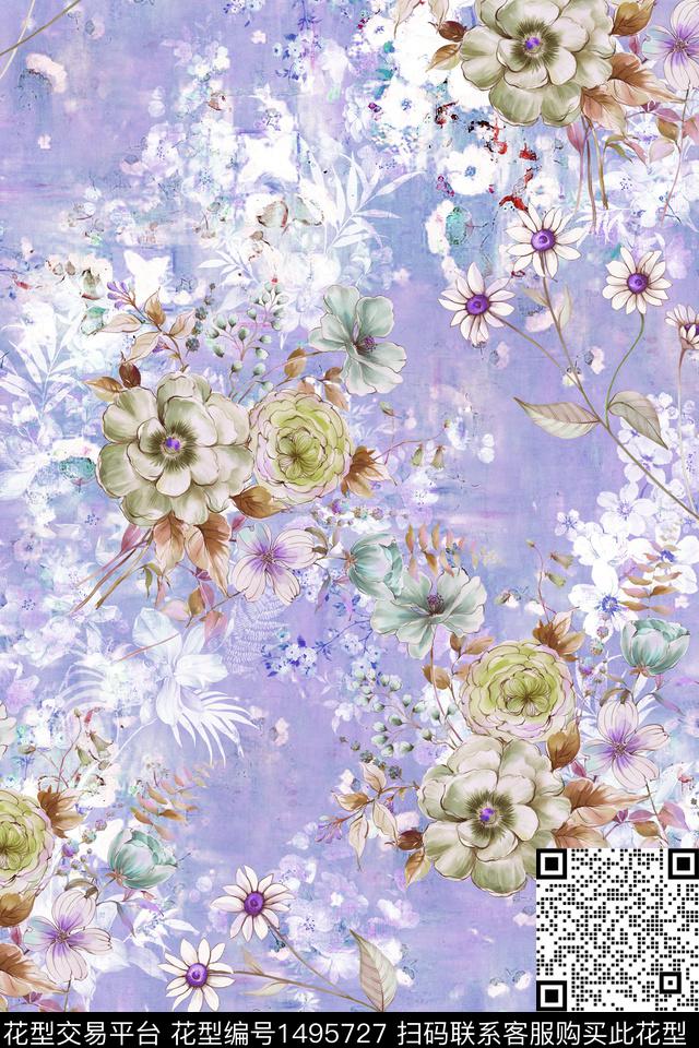 lin-0513-2.jpg - 1495727 - 香云纱 水彩花卉 数码花型 - 传统印花花型 － 女装花型设计 － 瓦栏
