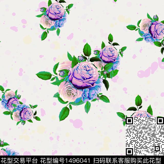 四方连续数码花型* 女装.jpg - 1496041 - 田园 花卉 清爽 - 数码印花花型 － 女装花型设计 － 瓦栏