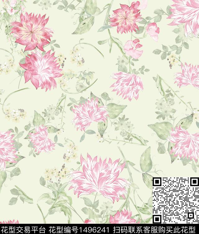 花卉手绘休闲数码印花花型下载（图片编号: 1496241） - 瓦栏（Walan）